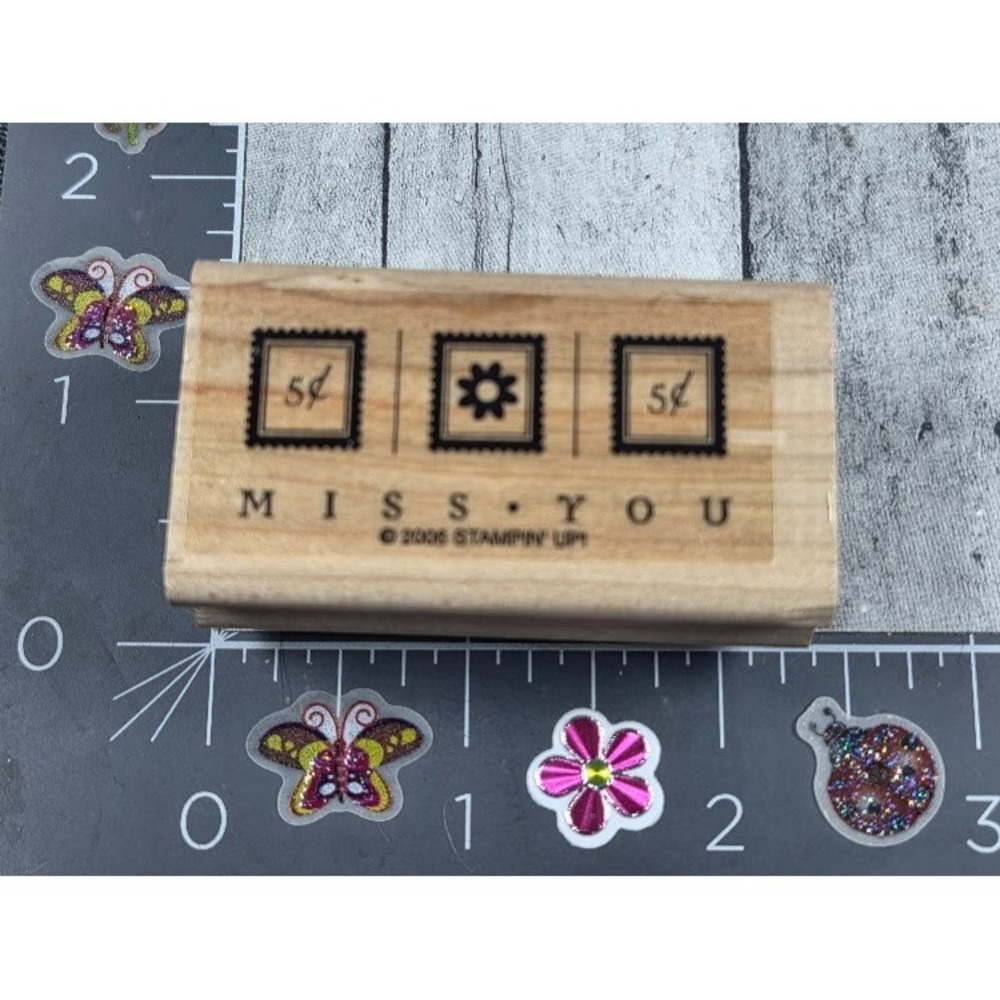 Stampin' Up! Miss You Border Flower Squares 2006 Rubber Stamp Wood #S59